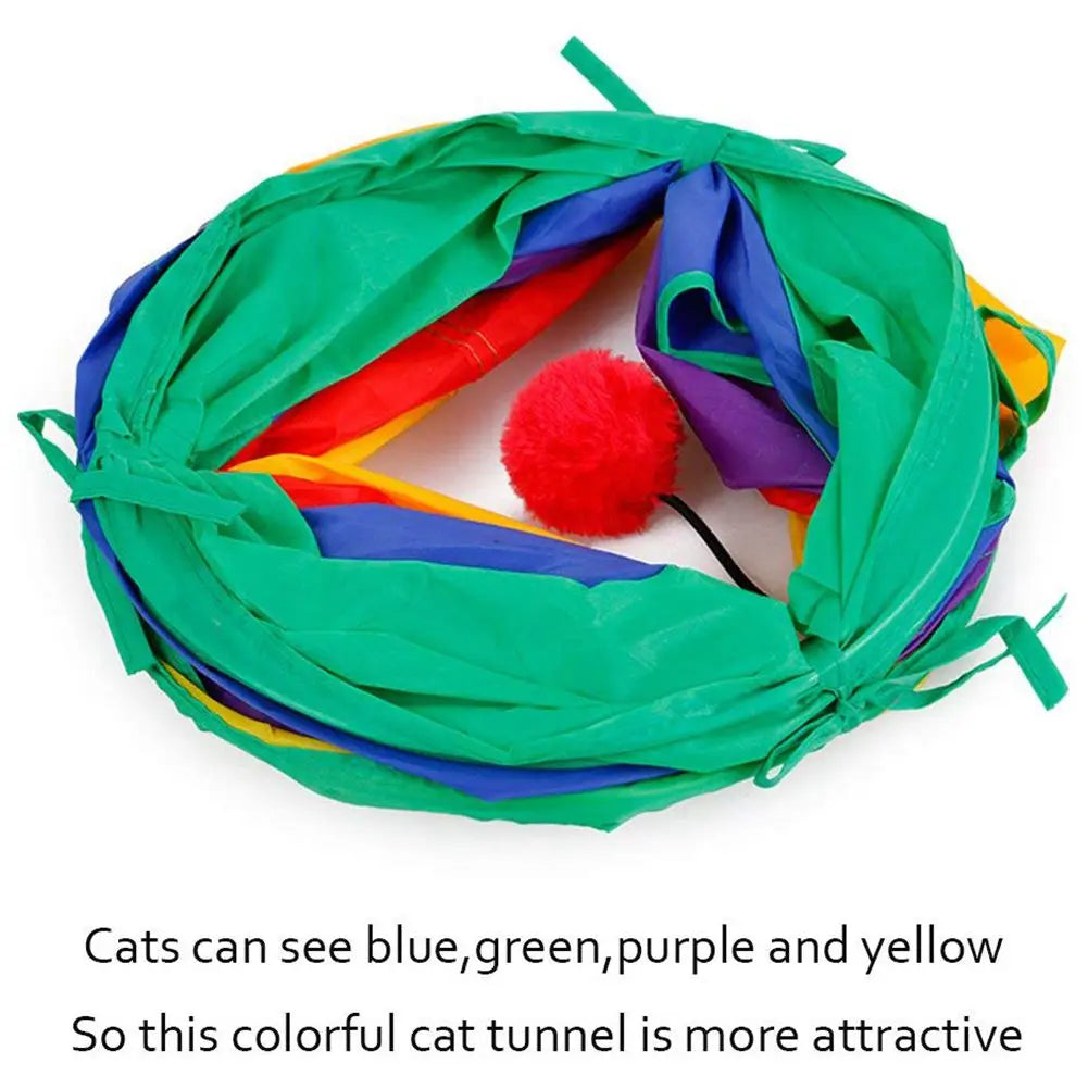 Rainbow Collapsible Cat Tunnel – 115cm, Peek Holes, Crinkle Paper, Dangling Ball | Indoor & Outdoor | Cats, Small Dogs & Rabbits