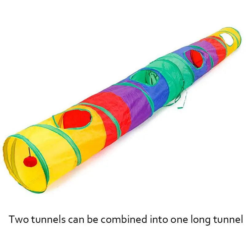 Rainbow Collapsible Cat Tunnel – 115cm, Peek Holes, Crinkle Paper, Dangling Ball | Indoor & Outdoor | Cats, Small Dogs & Rabbits