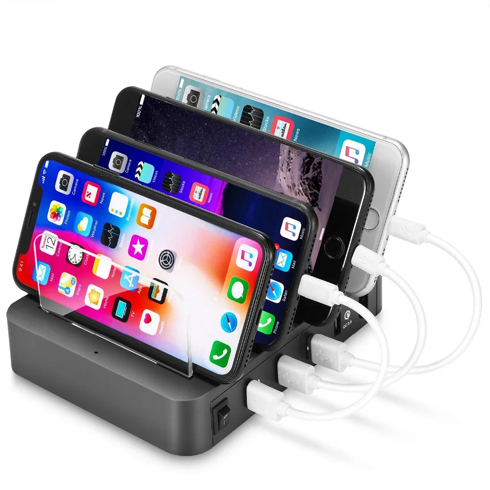 4-Port 24W USB Charging Station Dock with Device Organizer