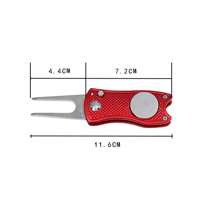 Foldable Golf Divot Tool with Magnetic Ball Marker – Stainless Steel Pitch Fork