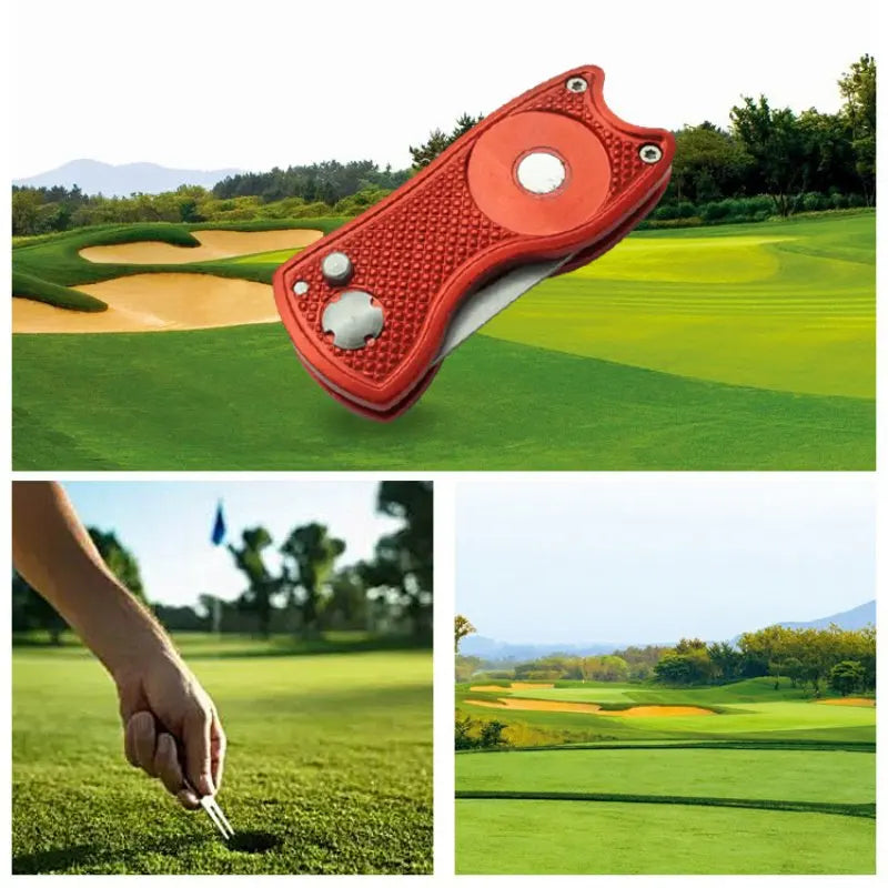 Foldable Golf Divot Tool with Magnetic Ball Marker – Stainless Steel Pitch Fork