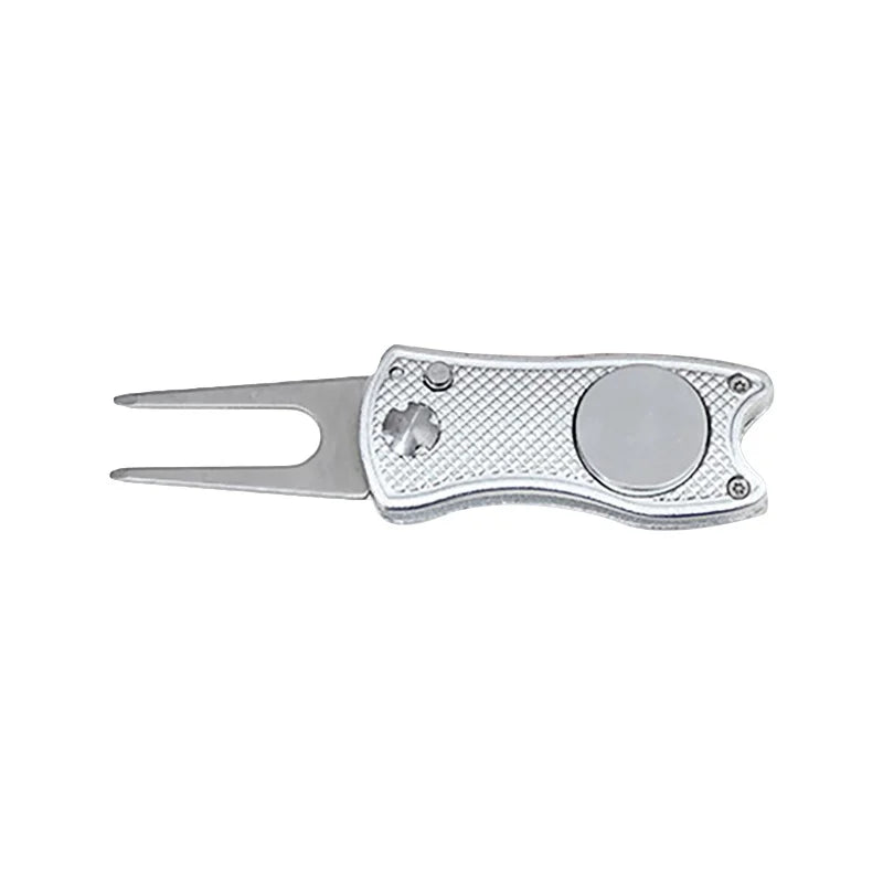 Foldable Golf Divot Tool with Magnetic Ball Marker – Stainless Steel Pitch Fork