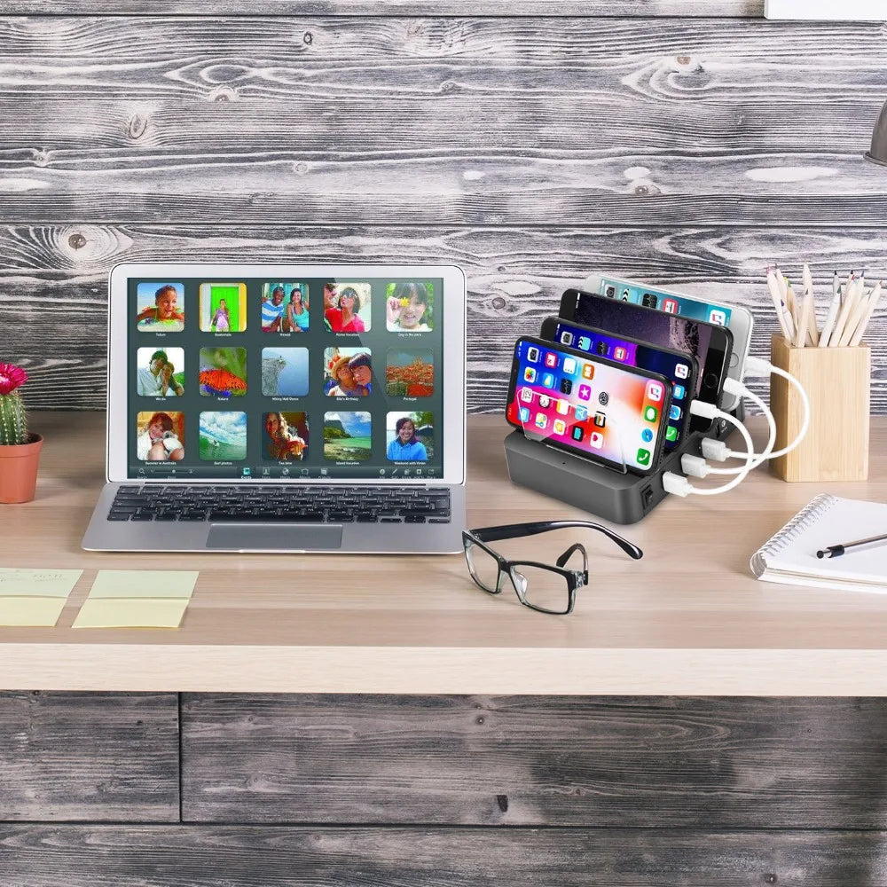 4-Port 24W USB Charging Station Dock with Device Organizer