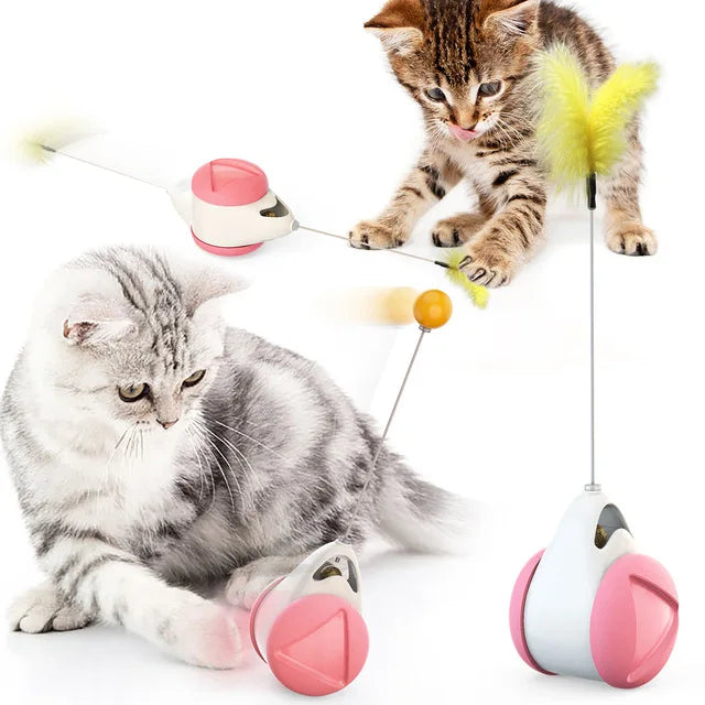 Self-Balancing Wheeled Cat Toy – Auto-Righting Balance Car with Feather Wand & Ball Teaser | Hands-Free | Cats & Kittens | 5 Colors
