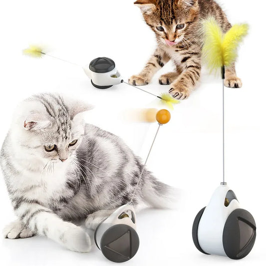 Self-Balancing Wheeled Cat Toy – Auto-Righting Balance Car with Feather Wand & Ball Teaser | Hands-Free | Cats & Kittens | 5 Colors
