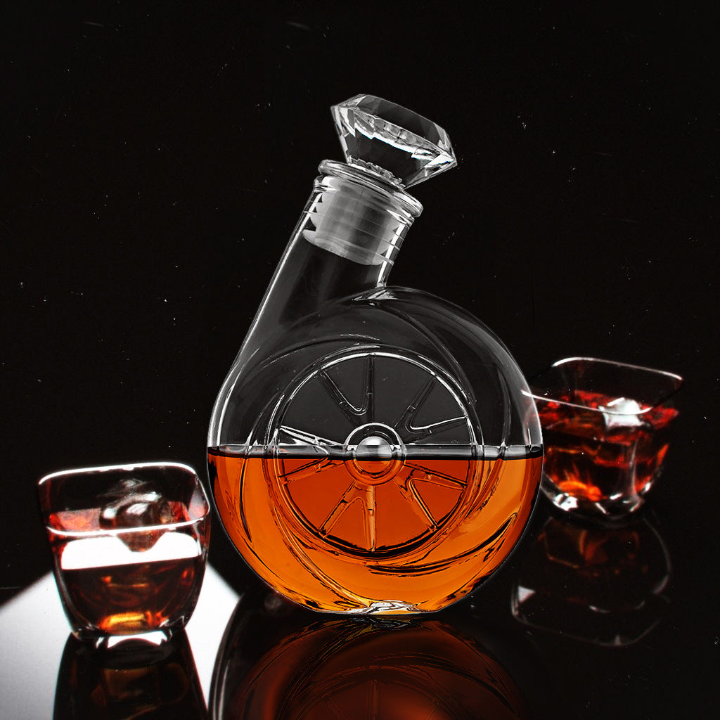Turbo Wheel Whiskey & Wine Decanter – 500ml Globe Decanter with Diamond Stopper | Unique Car Enthusiast Bar Gift