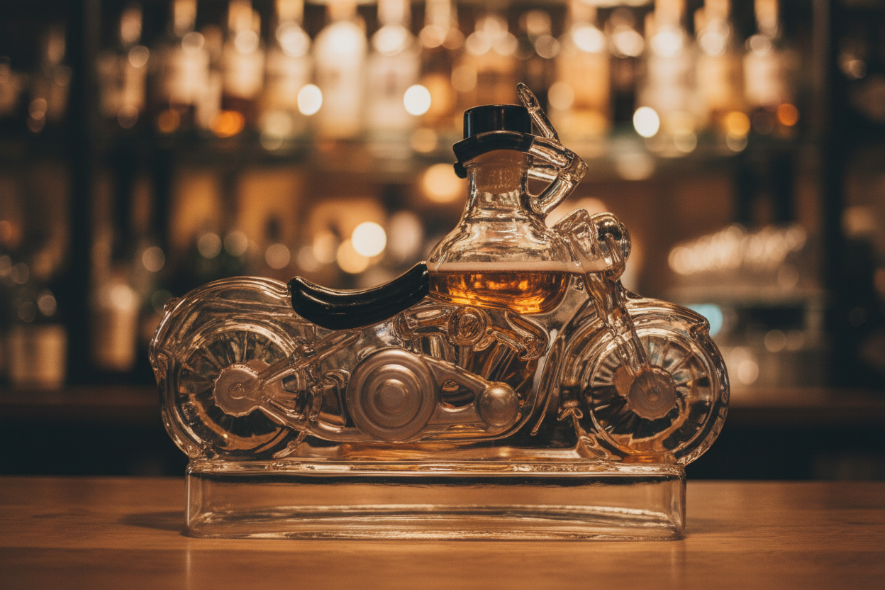 Motorcycle Bottle 75% Beer with Bar Background